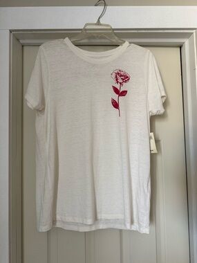 Lucky Brand White Short Sleeve Tee with Red Rose Graphic